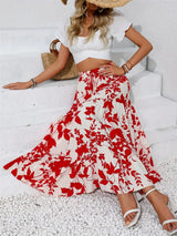 Plus Minus Co Ruffled Hem Printed Midi Skirt, view 5
