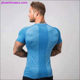 Plus Minus Co Running Shirt Men Compression Tights Men's Short Sleeve T-Shirts Quick Dry Sport Jersey Gym Fitness, view 3