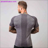 Plus Minus Co Running Shirt Men Compression Tights Men's Short Sleeve T-Shirts Quick Dry Sport Jersey Gym Fitness, view 5