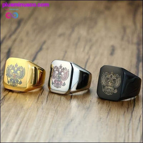Plus Minus Co Russian National Emblem Men Signet Ring Double-headed Eagle