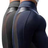 Plus Minus Co Two-Piece Combination Women Leggings Sexy Mesh PU Leather Fitness Push Up Gym Slim High Waist Leggings Workout Female, view 2