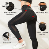 Plus Minus Co Two-Piece Combination Women Leggings Sexy Mesh PU Leather Fitness Push Up Gym Slim High Waist Leggings Workout Female, view 6