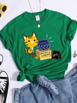 Plus Minus Co Sarcastic Comments Kawaii Cat T-Shirt Women Fashion Casual T Shirts Street Hip Hop Crop Top Cool Sport Breathable Female Tshirts, view 5
