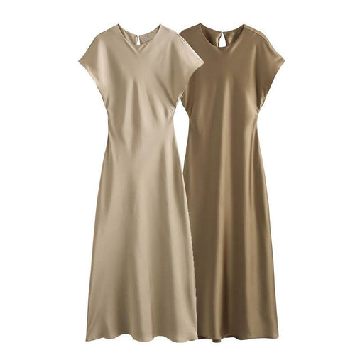 Plus Minus Co Satin Party Evening Women Midi Dress Elegant Keyhole Back A-Line Robe Sleeveless Female Long Dresses