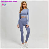 Plus Minus Co Seamless Yoga Set Gym Clothing Fitness Leggings+Cropped, view 5