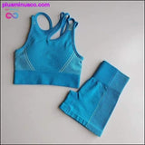 Plus Minus Co Seamless Yoga Set Women Two 2 Piece Blue Orange Crop top, view 5