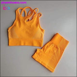 Plus Minus Co Seamless Yoga Set Women Two 2 Piece Blue Orange Crop top, view 6