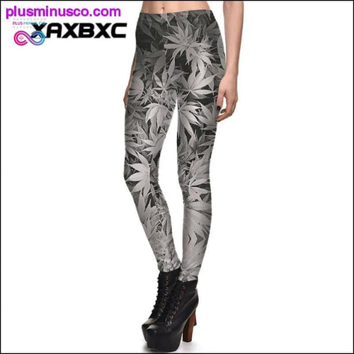 Plus Minus Co Sexy Girl Pencil Pants Black White Weed Maple Leaf Printed