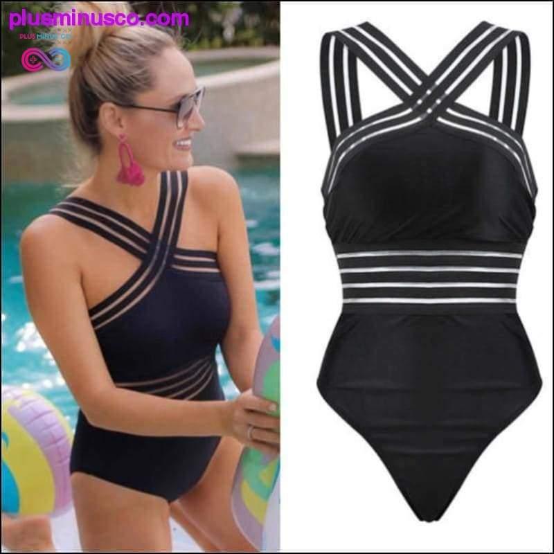 Plus Minus Co Sexy One Piece Swimsuit Women High Neck Bandage Cross Back
