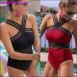 Plus Minus Co Sexy One Piece Swimsuit Women High Neck Bandage Cross Back, view 3