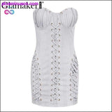 Plus Minus Co Sexy Strapless Lace Up Bodycon Sress Women Leather Suede, view 4
