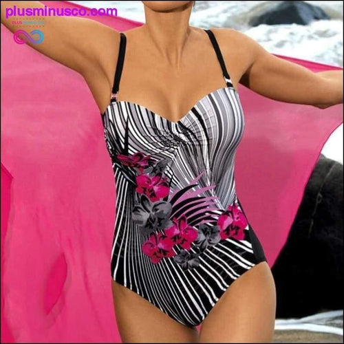 Plus Minus Co Sexy Striped Floral One Piece Large Swimsuits