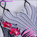 Plus Minus Co Sexy Striped Floral One Piece Large Swimsuits, view 4