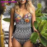 Plus Minus Co Sexy Striped Floral One Piece Large Swimsuits, view 6