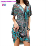 Plus Minus Co Sexy Summer Soft Women V Neck Flower Print Beach Dress, view 2
