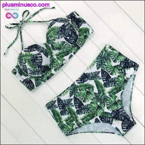 Plus Minus Co Sexy Vintage Floral Print High Waist Swimsuit Push Up Bikini