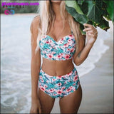 Plus Minus Co Sexy Vintage Floral Print High Waist Swimsuit Push Up Bikini, view 6