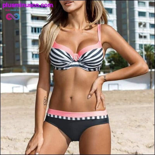 Plus Minus Co Sexy Women Striped Patchwork Bathing Suit