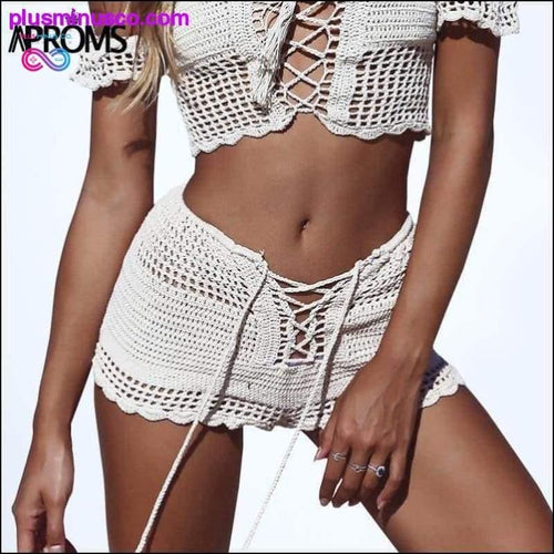 Plus Minus Co Shorts Summer Lace Up Mid Elastic Boho White Knitted Crochet