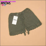 Plus Minus Co Shorts Summer Lace Up Mid Elastic Boho White Knitted Crochet, view 2