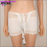 Plus Minus Co Shorts Summer Lace Up Mid Elastic Boho White Knitted Crochet, view 3
