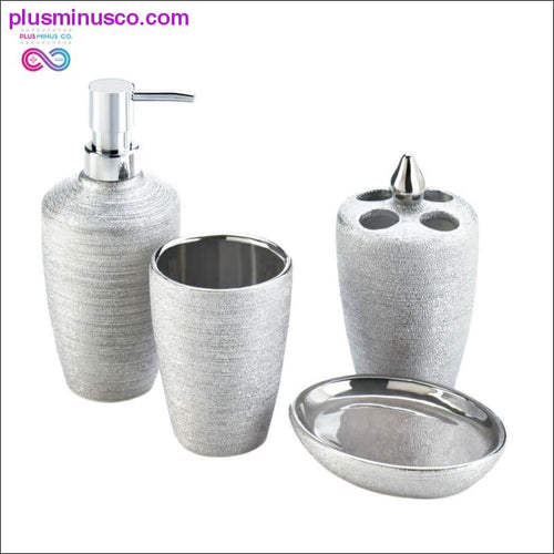 Plus Minus Co Silver Shimmer Bath Accessory Set ll Plusminusco.com