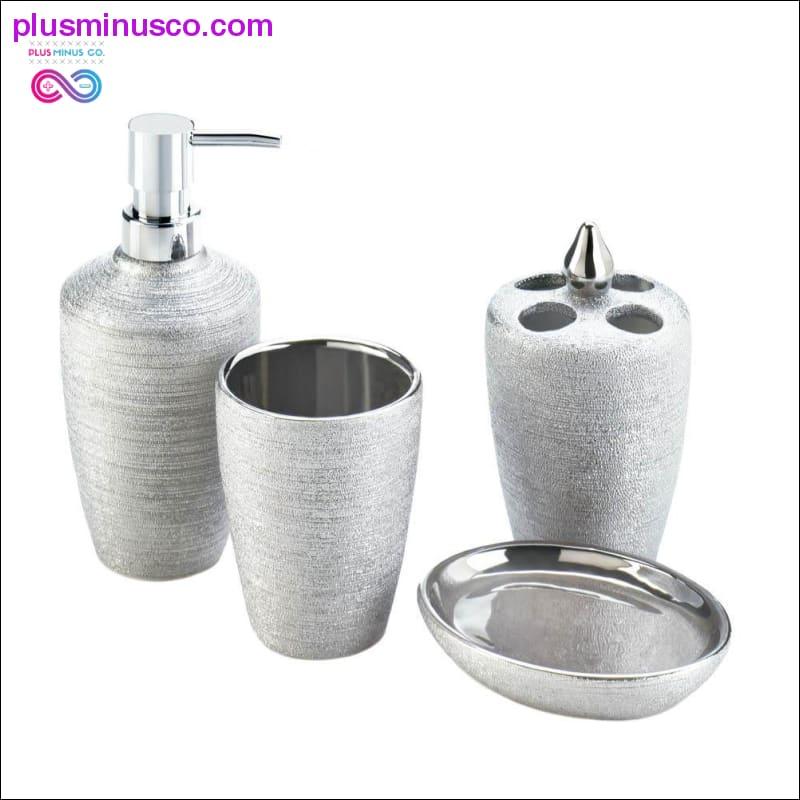 Plus Minus Co Silver Shimmer Bath Accessory Set ll Plusminusco.com