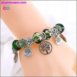 Plus Minus Co Silver Tree of Life Fashion Bead Bracelet Green Leaf Floral, view 4