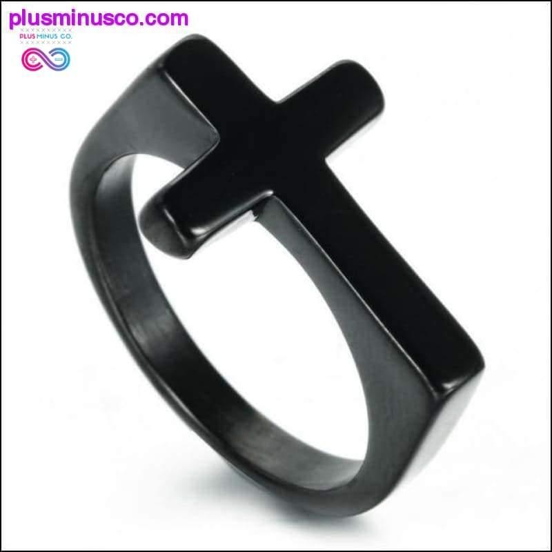 Plus Minus Co Simple Cross Rings for Men Boy Crucifix Gold Black Silver