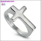Plus Minus Co Simple Cross Rings for Men Boy Crucifix Gold Black Silver, view 2
