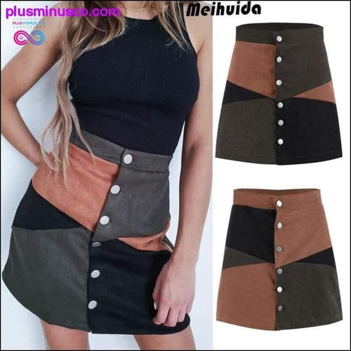 Plus Minus Co Single Breasted Patchwork Knee-Length A-Line Skirts at