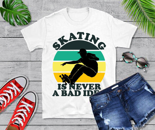 Plus Minus Co Skating Is Never A Bad Idea | Male Skateboard | Retro Sunset T-Shirts