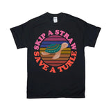 Plus Minus Co Skip A Straw Save A Turtle | Retro Sunset T-Shirts, Nature lover Tee, Eco Ocean, Environmental Activist Shirt, Love Turtle Shirt, view 2
