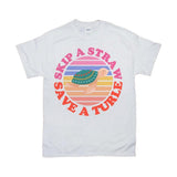 Plus Minus Co Skip A Straw Save A Turtle | Retro Sunset T-Shirts, Nature lover Tee, Eco Ocean, Environmental Activist Shirt, Love Turtle Shirt, view 3
