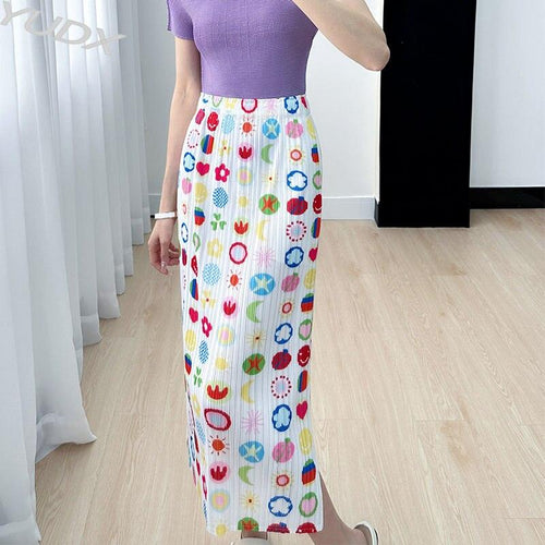 Plus Minus Co Skirt Spring Summer New Senior Niche Printed Fresh Pleated Hundred with Thin Party Prom Women's Half-body Skirt