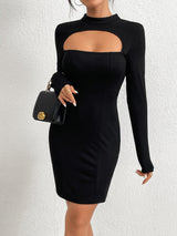 Plus Minus Co Slim fit buttocks knit long sleeved mini skirt sexy hollow out dress, view 3