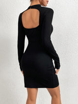 Plus Minus Co Slim fit buttocks knit long sleeved mini skirt sexy hollow out dress, view 6