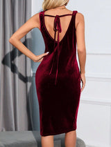 Plus Minus Co Slim fit buttocks open back swing neck velvet formal dress, view 6