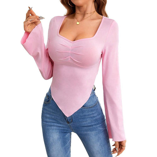 Plus Minus Co Slim fit hem irregular chicken heart neck knitted long sleeved T-shirt top