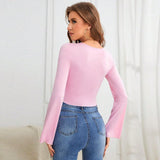 Plus Minus Co Slim fit hem irregular chicken heart neck knitted long sleeved T-shirt top, view 5