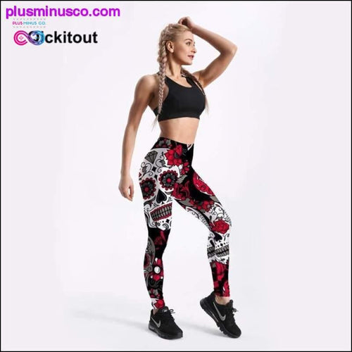 Plus Minus Co Small to Plus Size Stretchable Black Skull Leggings for