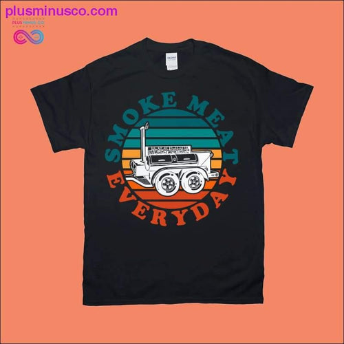 Plus Minus Co Smoke meat everyday | BBQ Smoker | Retro Sunset T-Shirts