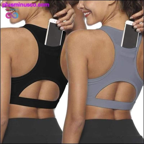 Plus Minus Co Sports Bra with Phone Back Pocket Medium Impact Racerback