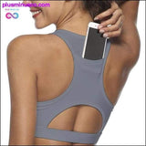 Plus Minus Co Sports Bra with Phone Back Pocket Medium Impact Racerback, view 3
