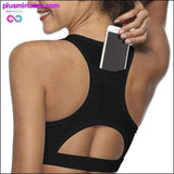 Plus Minus Co Sports Bra with Phone Back Pocket Medium Impact Racerback, view 5