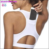 Plus Minus Co Sports Bra with Phone Back Pocket Medium Impact Racerback, view 6