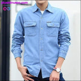 Plus Minus Co Spring Autumn Denim Shirt Men Long Sleeve Blue Sunscreen, view 3
