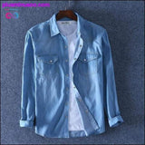 Plus Minus Co Spring Autumn Men Denim Thin Shirt Long Sleeve Soft 100%, view 3