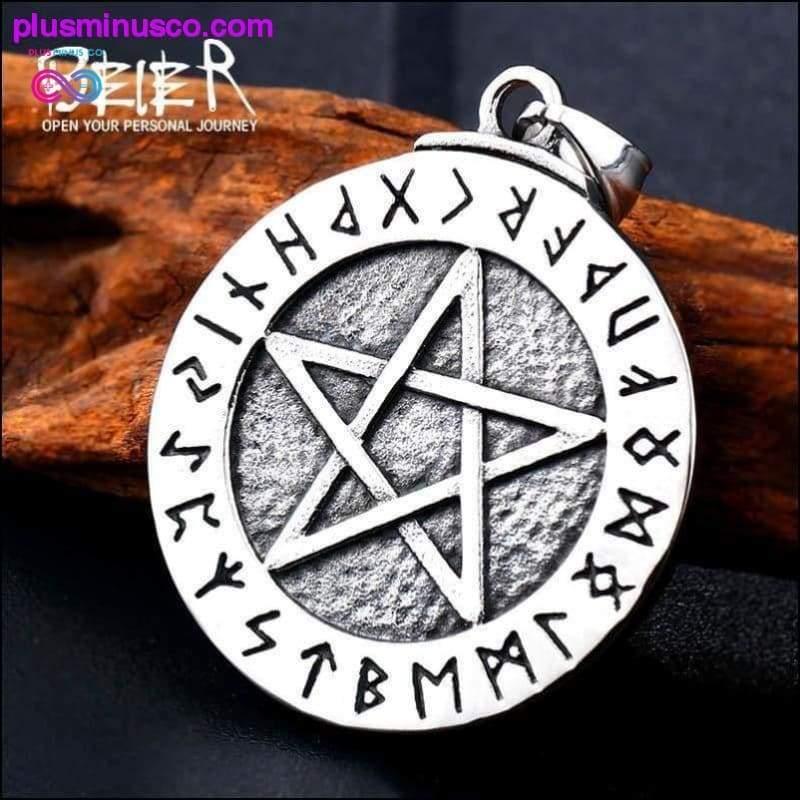 Plus Minus Co Norse Viking Pendant Necklace Large Rune Pentacle Pentagram