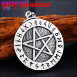 Plus Minus Co Norse Viking Pendant Necklace Large Rune Pentacle Pentagram, view 3